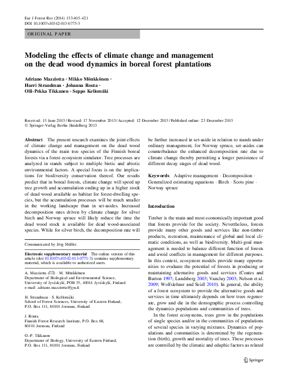 (PDF) Modeling the effects of climate change and management on the dead ...