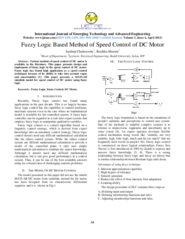 (PDF) IJERTSpeed Control of DC Motor using PSO based Fuzzy Logic