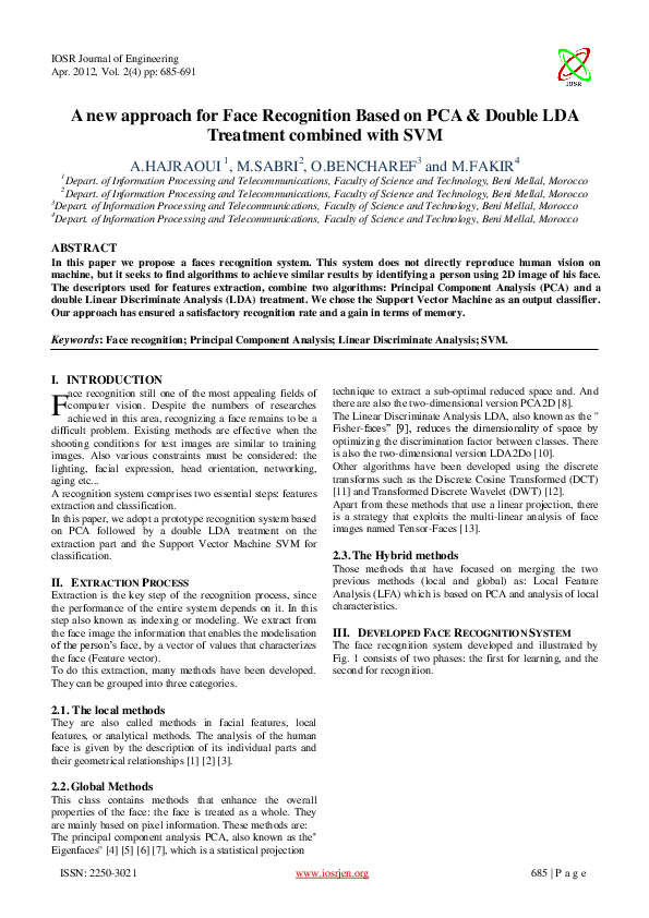 (PDF) A new approach for Face Recognition Based on PCA & Double LDA ...