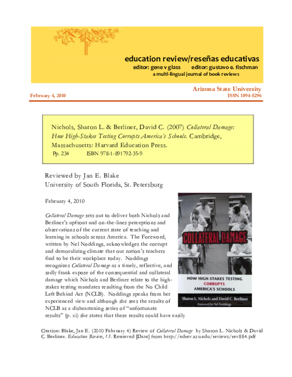 The Collateral Damage Of Testing >> Pdf Nichols Sharon L Berliner David C 2007 Collateral The Collateral Damage Of Testing >> Pdf Nichols Sharon L Berliner David C 2007 Collateral