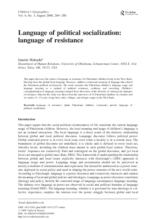 (PDF) Language of political socialization: language of resistance