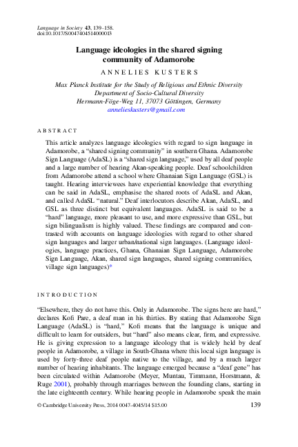 (PDF) Language ideologies in the shared signing community of Adamorobe