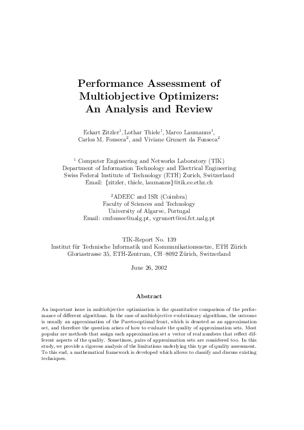 (PDF) Performance assessment of multiobjective optimizers: an analysis ...