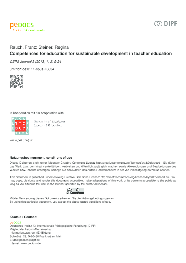 (PDF) Competences for education for sustainable development in teacher ...