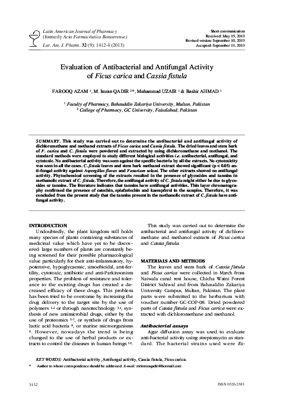 (PDF) Evaluation of Antibacterial and Antifungal Activity of Ficus ...