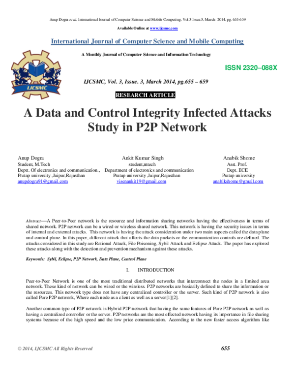 (PDF) A Data and Control Integrity Infected Attacks Study in P2P Network﻿