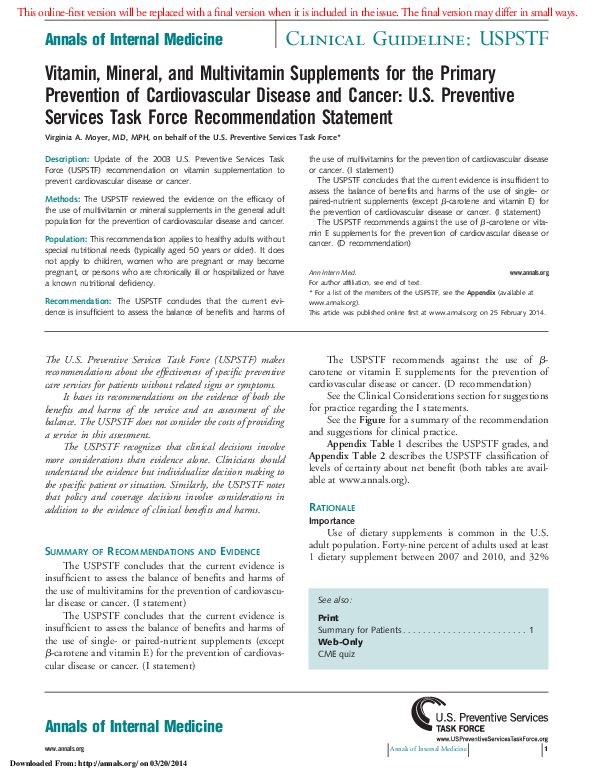 (PDF) Vitamin, Mineral, and Multivitamin Supplements for the Primary