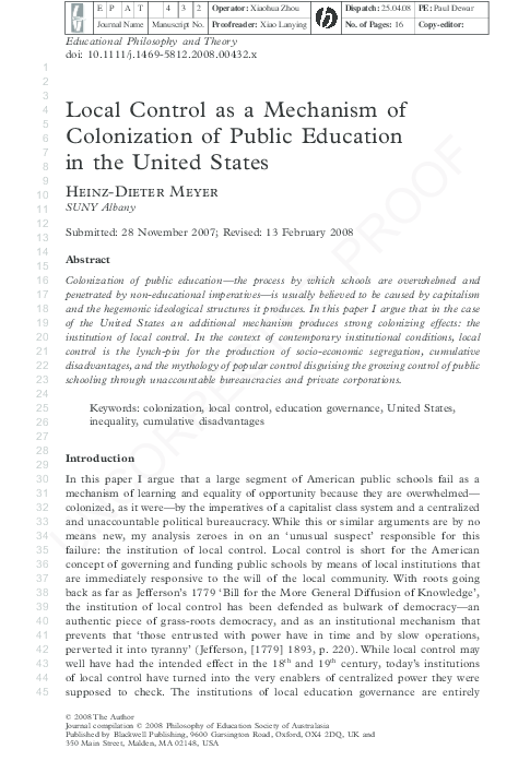 (PDF) Local Control as a Mechanism of Colonization of Public Education ...