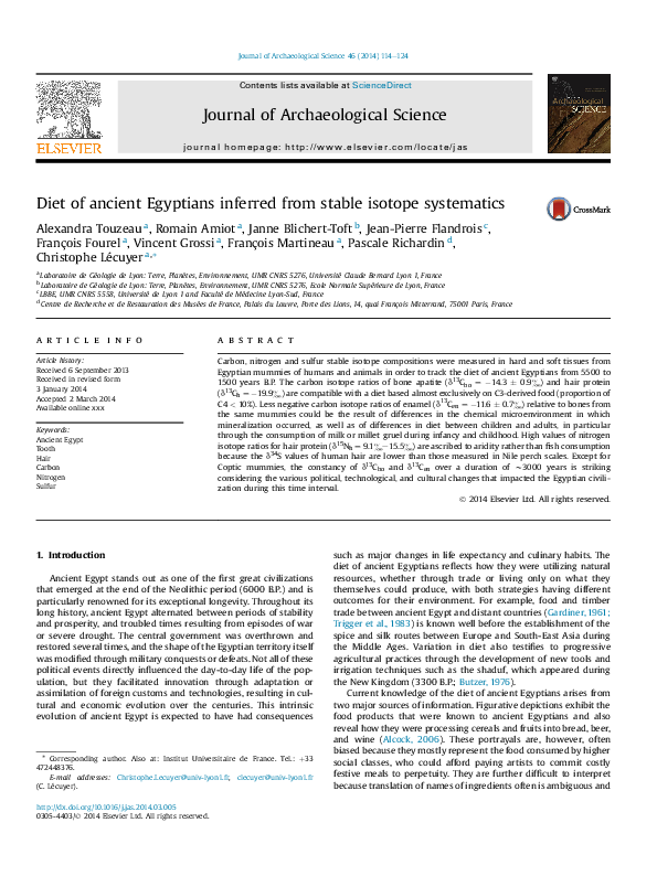  pdf diet of ancient egyptians inferred from stable isotope systematics