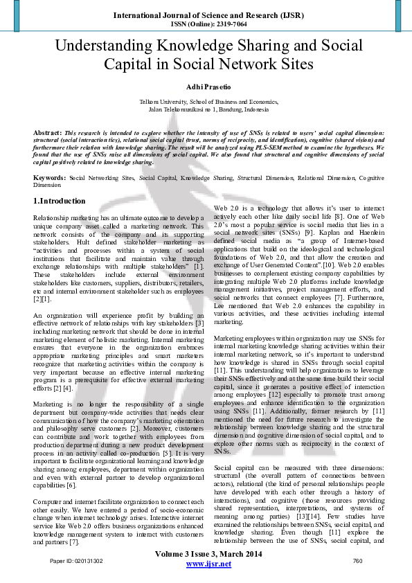 (PDF) Understanding Knowledge Sharing and Social Capital in Social ...