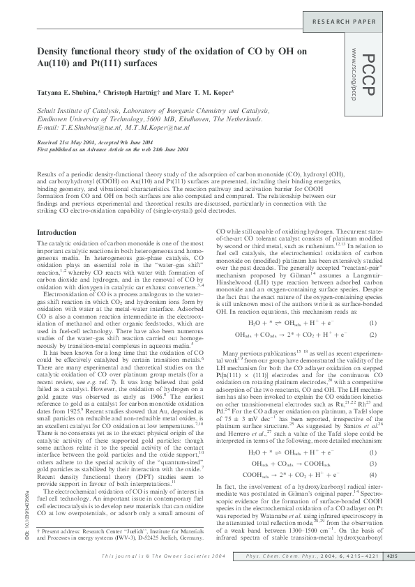 (PDF) Density functional theory study of the oxidation of CO by OH on ...