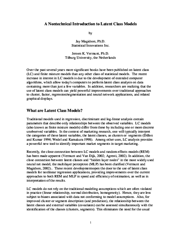 (PDF) A nontechnical introduction to latent class models
