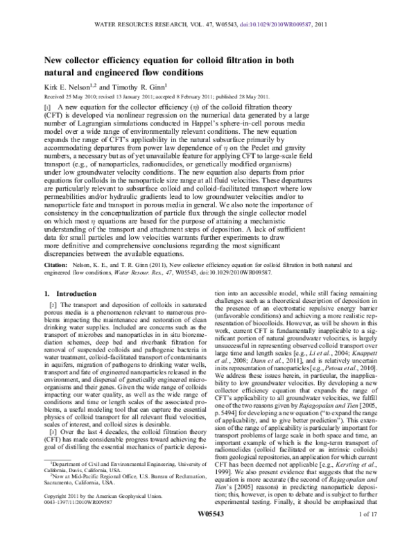 (PDF) New collector efficiency equation for colloid filtration in both ...
