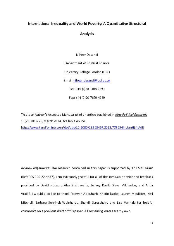 (PDF) International Inequality and World Poverty: A Quantitative ...
