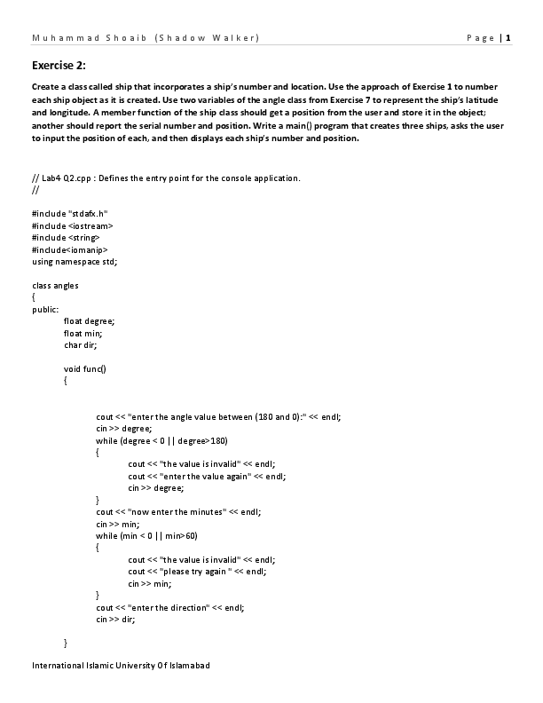 (DOC) Create a class called ship that incorporates a ship’s number and ...