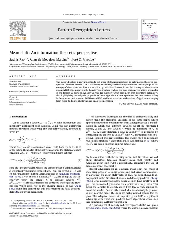 (PDF) Mean shift An information theoretic perspective Allan Martins