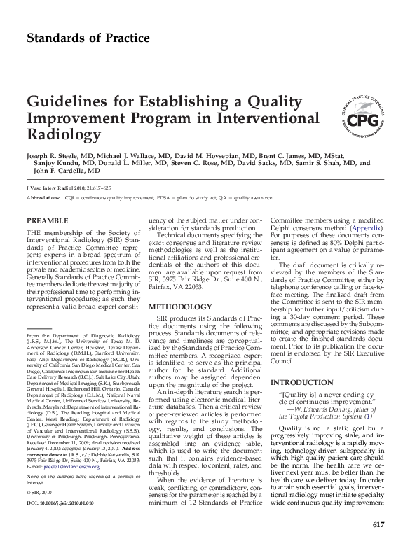 (PDF) Guidelines for Establishing a Quality Improvement Program in ...