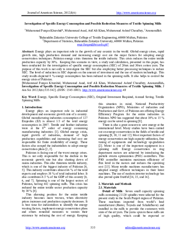 (PDF) Investigation of Specific Energy Consumption and Possible