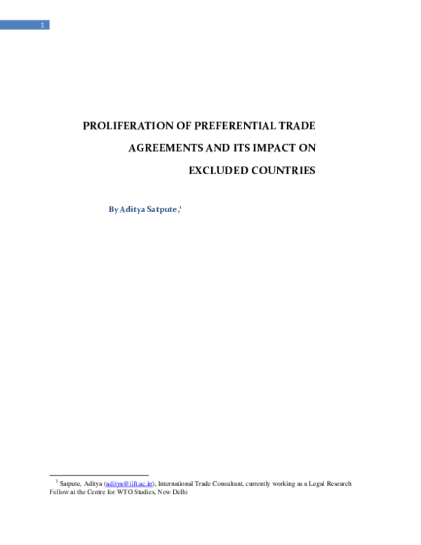 (DOC) PROLIFERATION OF PREFERENTIAL TRADE AGREEMENTS AND ITS IMPACT ON ...