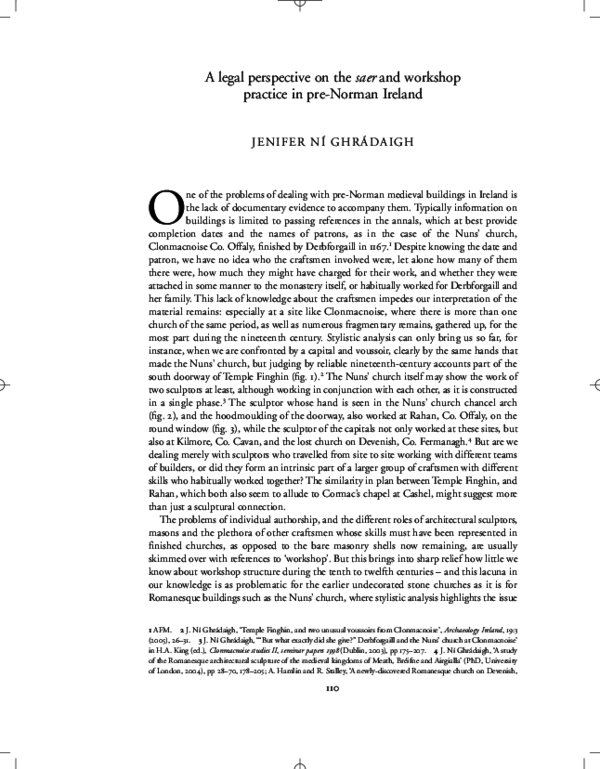 A legal perspective on the saer and workshop practice in pre-Norman Ireland