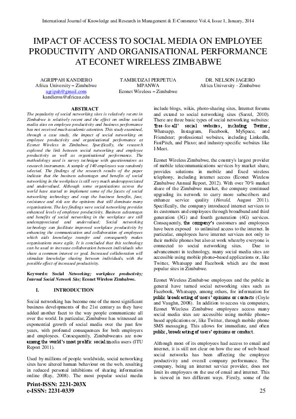 (PDF) IMPACT OF ACCESS TO SOCIAL MEDIA ON EMPLOYEE PRODUCTIVITY AND ...
