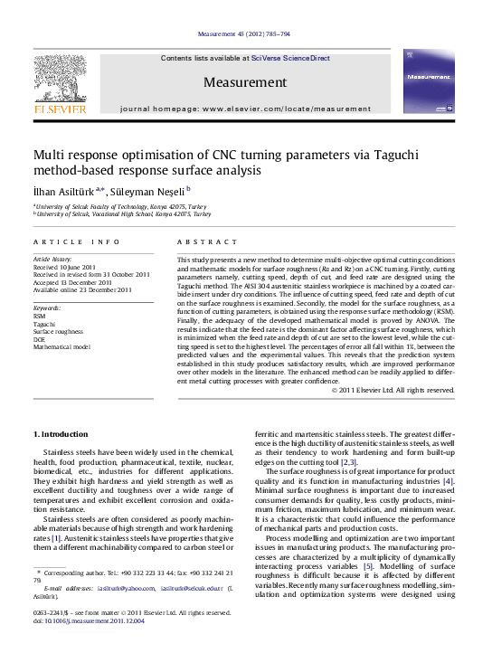 (PDF) Multi response optimisation of CNC turning parameters via Taguchi ...