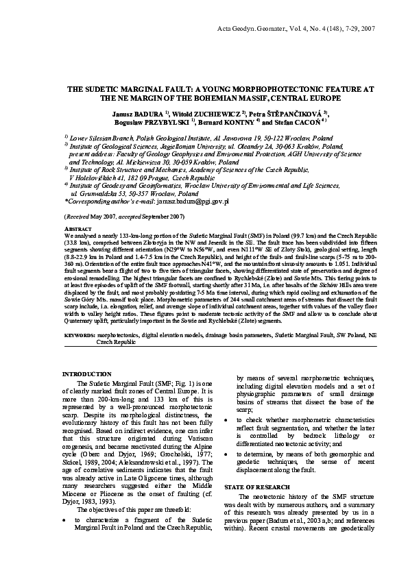 (PDF) THE SUDETIC MARGINAL FAULT: A YOUNG MORPHOPHOTECTONIC FEATURE AT ...