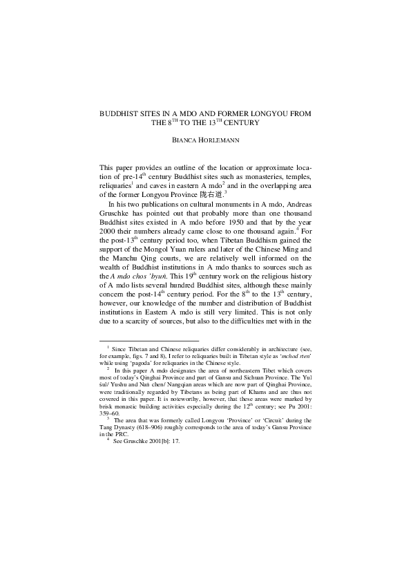 Pdf Buddhist Sites In A Mdo And Former Longyou From The 8th To The 13th Century Bianca Horlemann Academia Edu