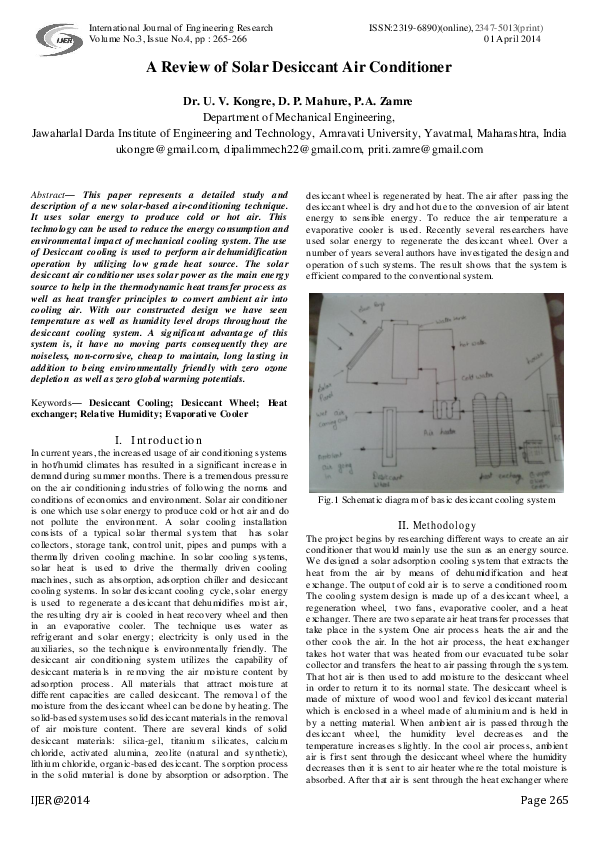 (PDF) A Review of Solar Desiccant Air Conditioner