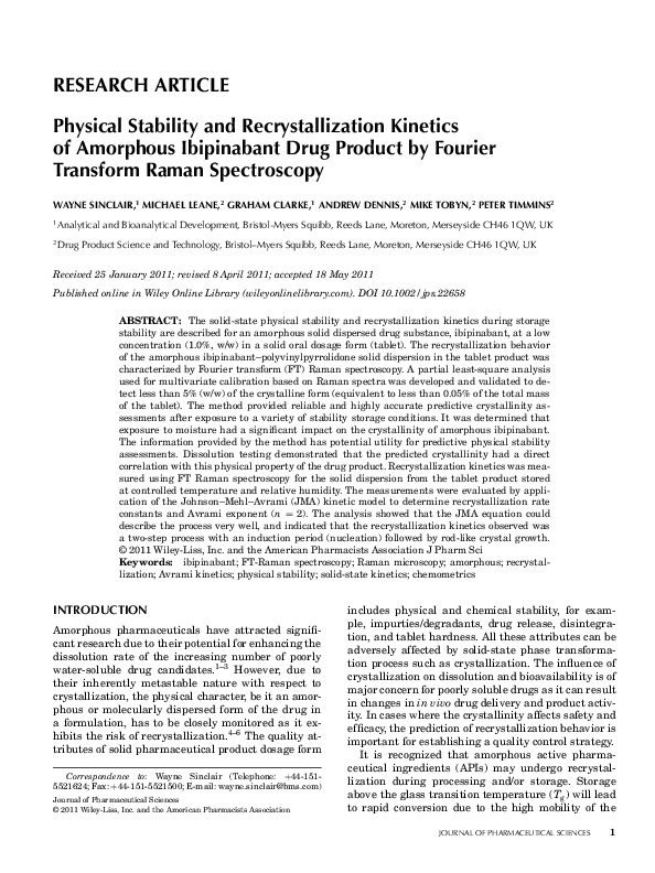 (PDF) Physical Stability and Recrystallization Kinetics of Amorphous ...