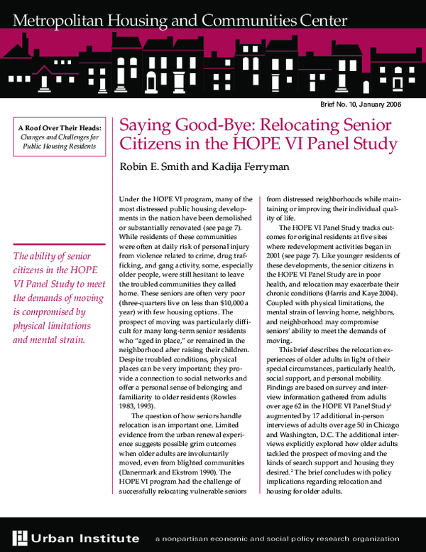 (PDF) Saying Good-Bye: Relocating Senior Citizens in the HOPE VI Panel ...