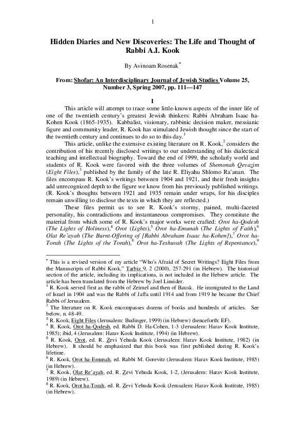 (PDF) Avinoam Rosenak, "Hidden Diaries and New Discoveries The Life