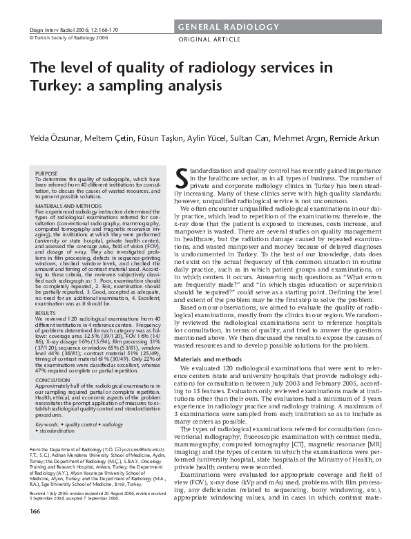 (PDF) The level of quality of radiology services in Turkey: a sampling ...