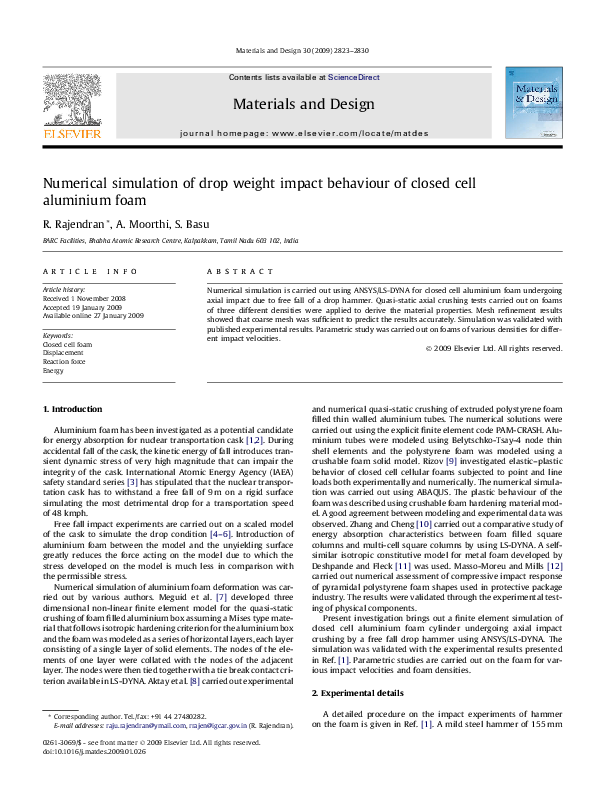 (PDF) Numerical simulation of drop weight impact behaviour of closed ...