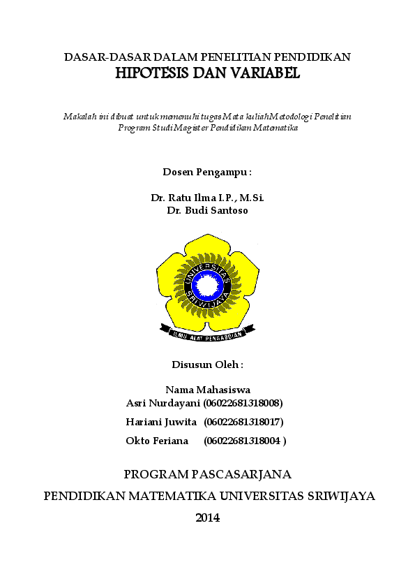 Doc Tugas 1 Dasar Dasar Dalam Penelitian Variabel Dan Hipotesis Okto Feriana Academia Edu