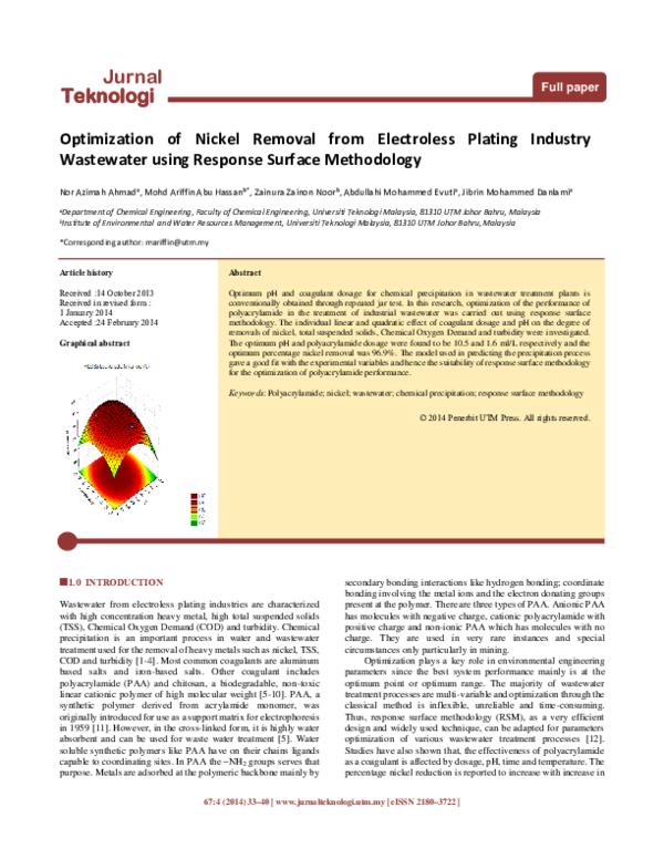 (PDF) Optimization of Nickel Removal from Electroless Plating Industry ...