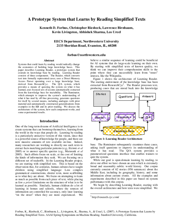 (PDF) A Prototype System that Learns by Reading Simplified Texts