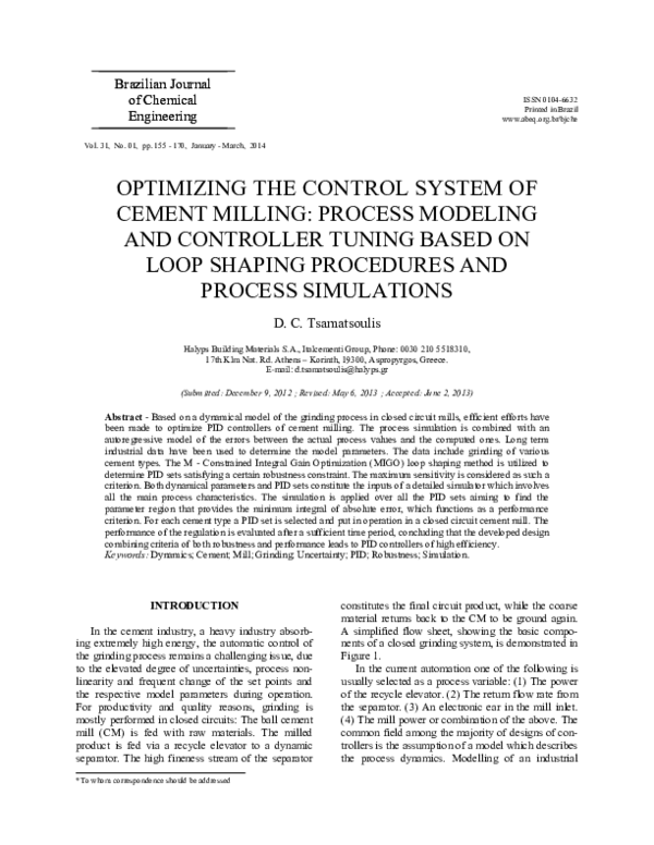(PDF) Optimizing The Control System Of Cement Milling: Process Modeling ...