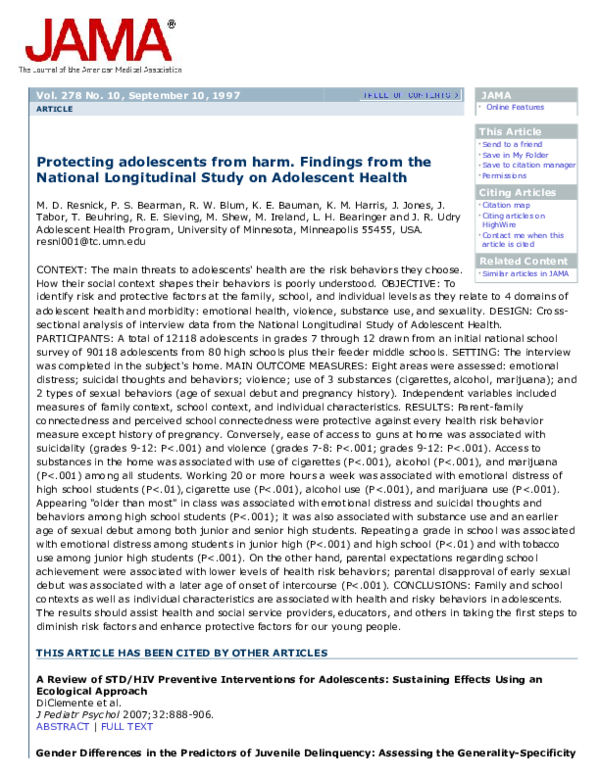 Pdf Protecting Adolescents From Harm Findings From The National Longitudinal Study On Adolescent Health Junior Jones Academia Edu