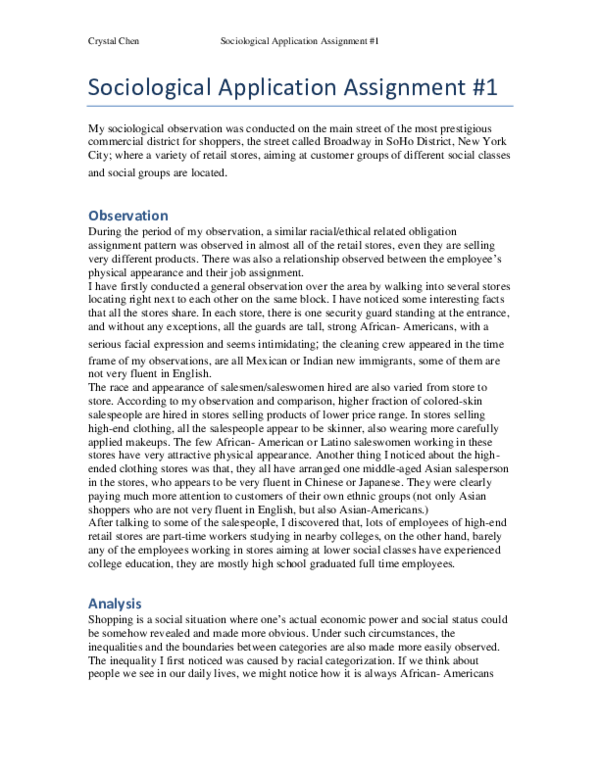 (DOC) Sociological Application Assignment