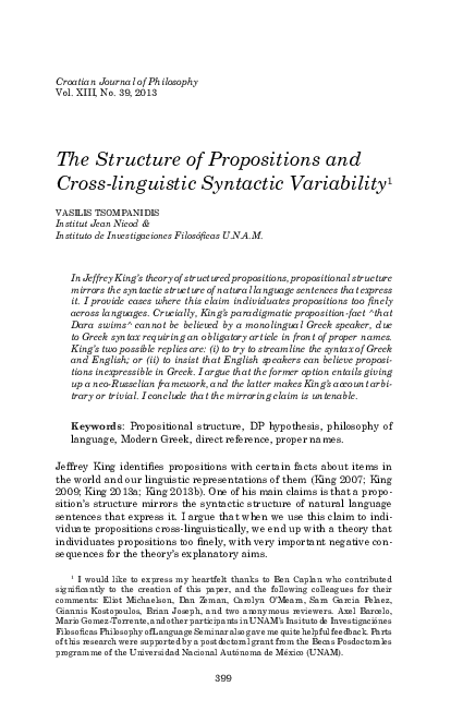 (PDF) The structure of propositions and cross-linguistic syntactic ...