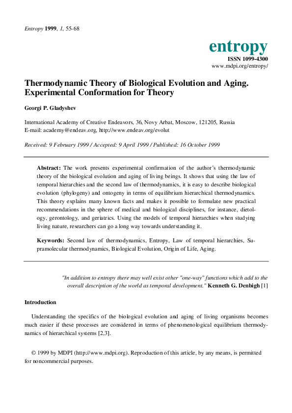 (PDF) Thermodynamic Theory of Biological Evolution and Aging ...