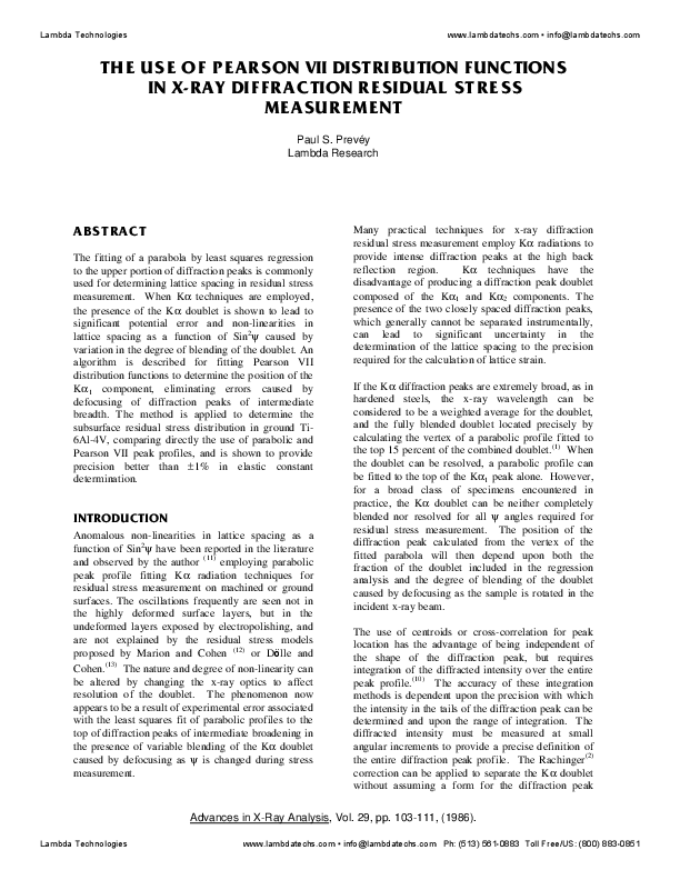 (PDF) THE USE OF PEARSON VII DISTRIBUTION FUNCTIONS IN XRAY