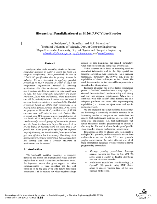 (PDF) Hierarchical Parallelization of an H.264/AVC Video Encoder