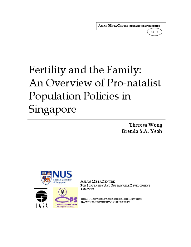 (PDF) Fertility and the Family An Overview of Pronatalist Population Policies in Singapore