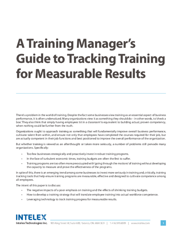 (PDF) A Training Manager's Guide to Tracking Training for Measurable ...