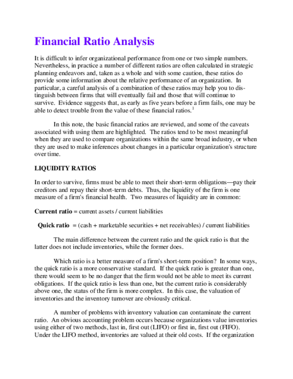 (DOC) Financial Ratio Analysis