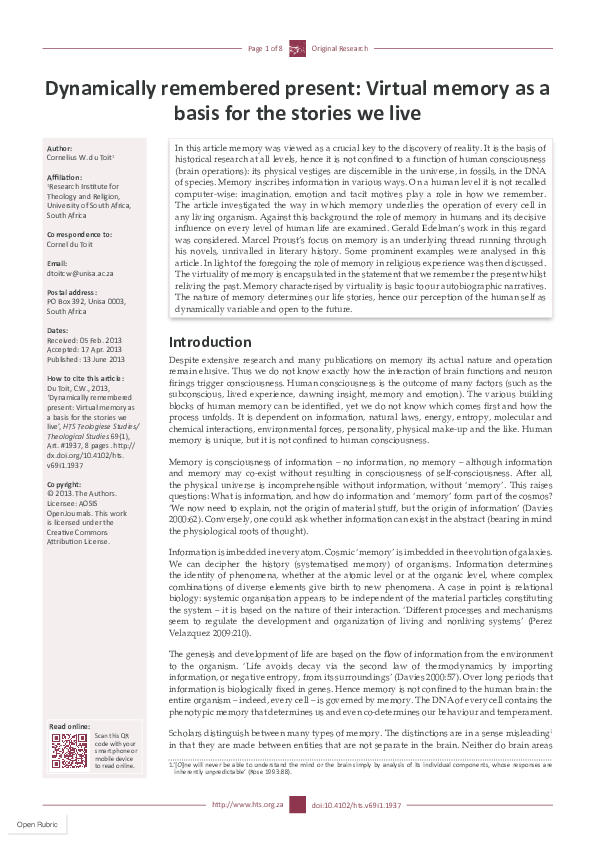 (PDF) DYNAMICALLY REMEMBERED PRESENT VIRTUAL MEMORY AS A BASIS FOR THE ...