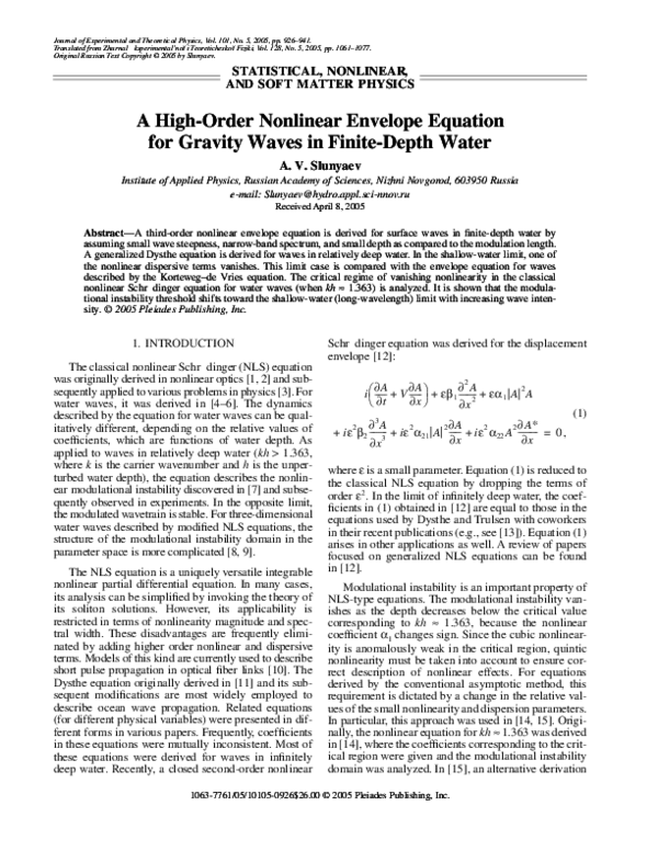 (PDF) A high-order nonlinear envelope equation for gravity waves in ...