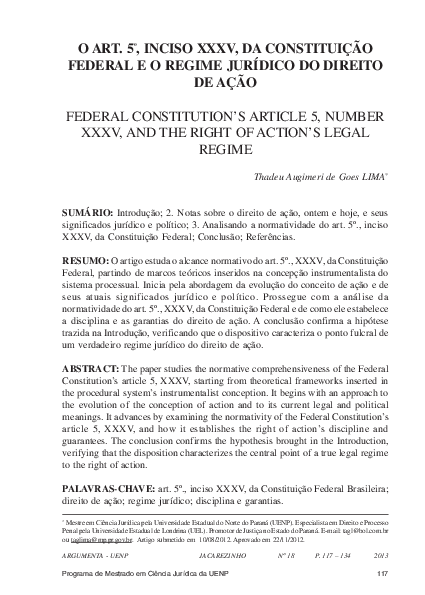 (PDF) O ART. 5º , INCISO XXXV, DA CONSTITUIÇÃO FEDERAL E O REGIME ...